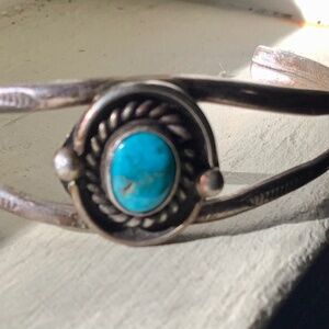 Vintage turquoise sterling stamped old pawn cuff.
